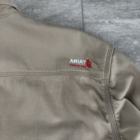 Ariat Shirt Mens XL Tall Beige FR Flame Resistant CAT 2 Button Up Durable - Picture 10 of 12